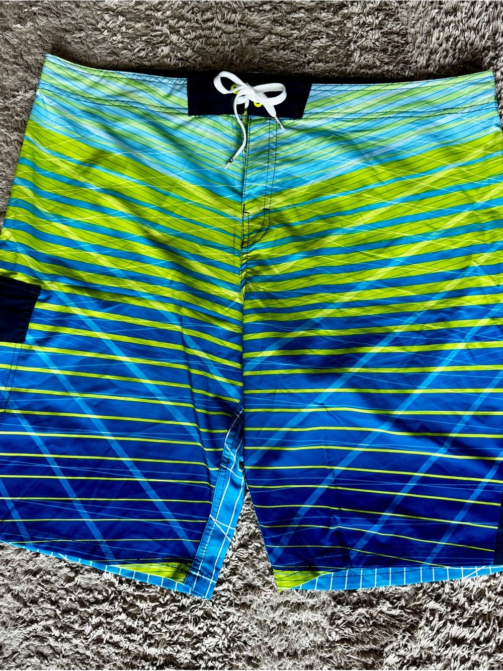 Ocean Pacific Men's Blue & Lime Gradient Stripe Board Shorts